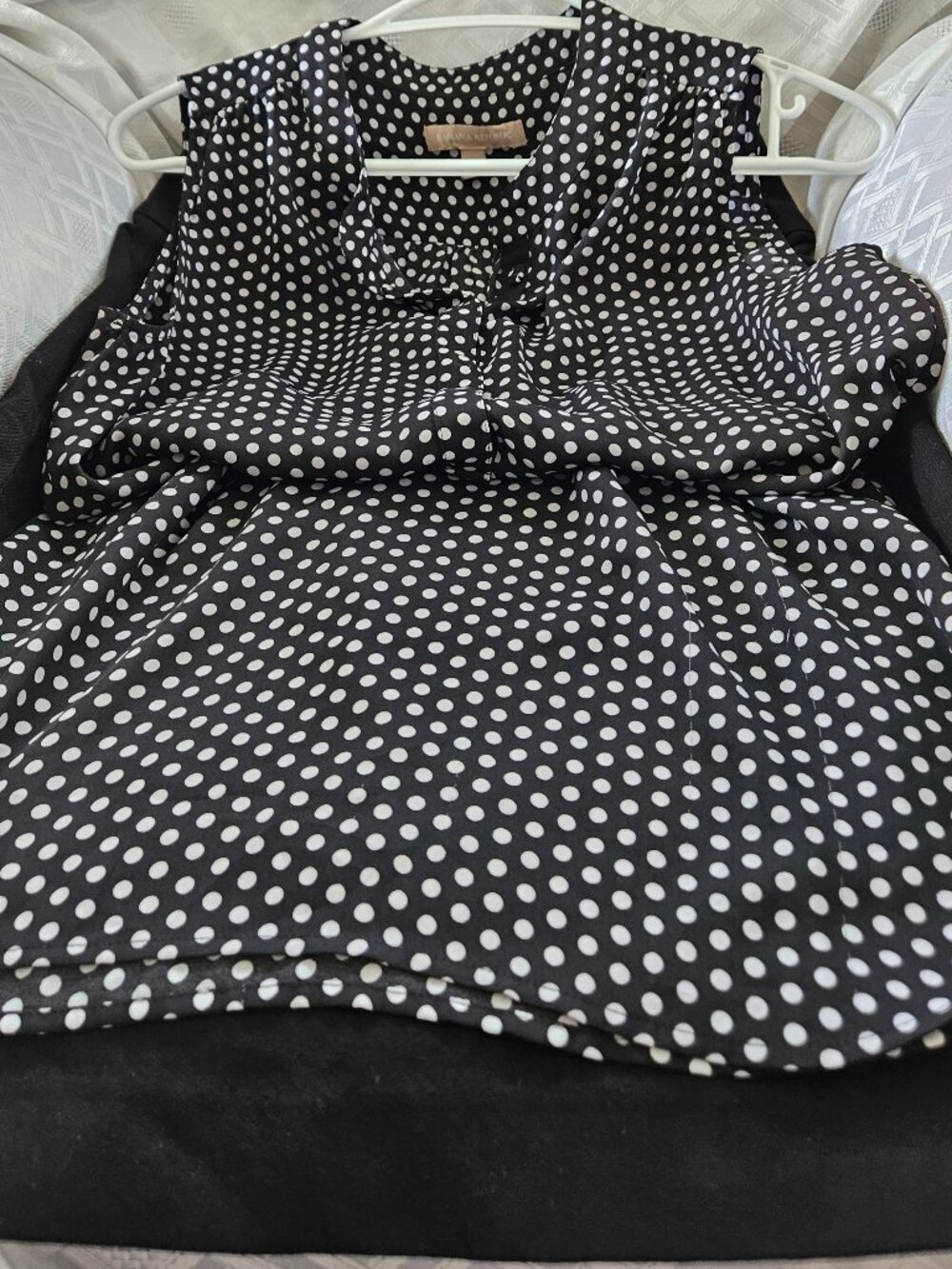 Banana Republic black skirt and poka dot top.